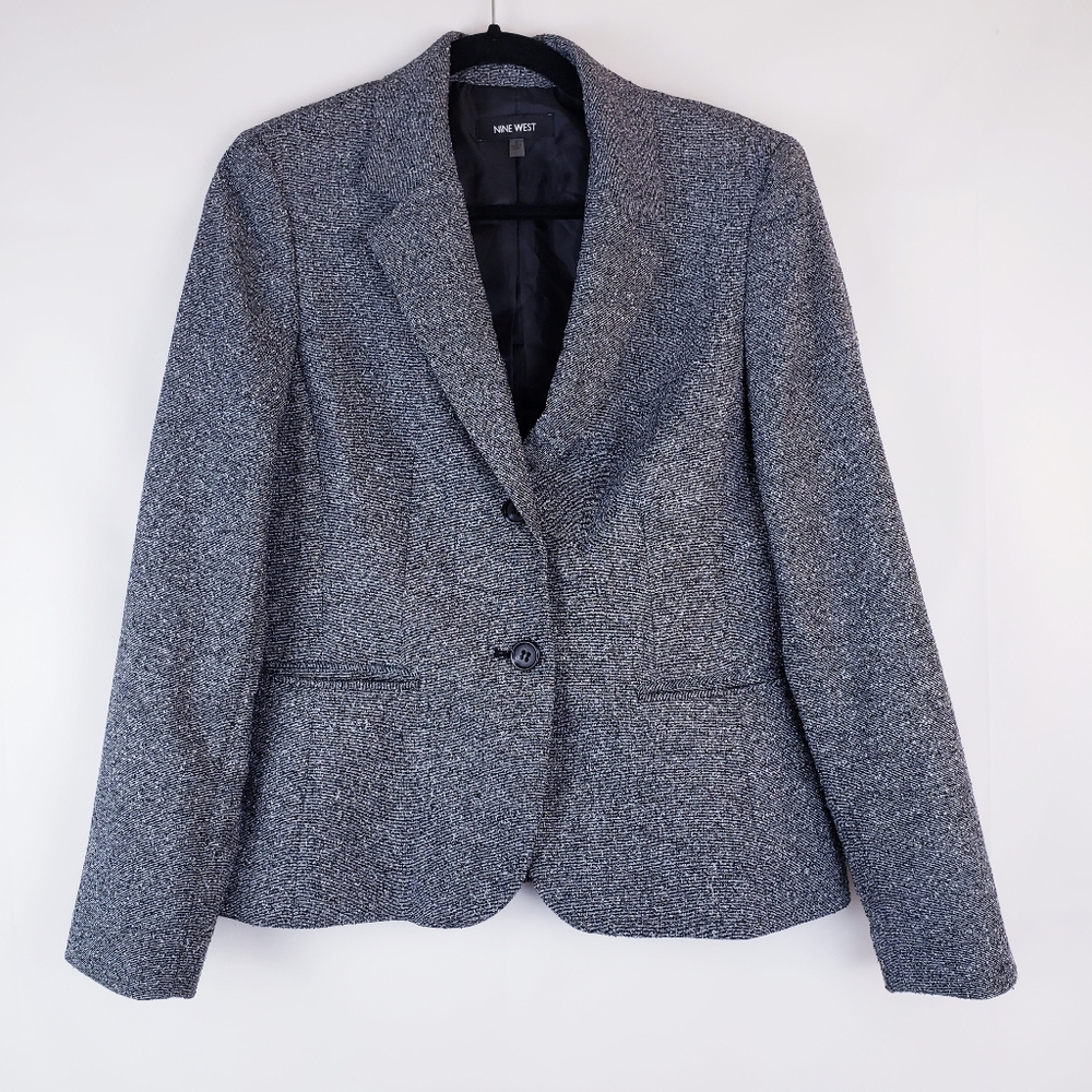 Nine West Twill Tweed Blazer Coat 2 button front